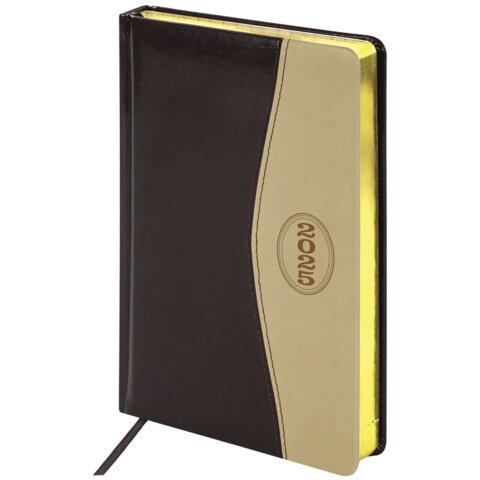 Ежедневник 2025 год Brauberg обложка Ежедневник датированный 2025, А5, BRAUBERG "De Luxe", под кожу, коричневый/бежевый купить в Астане