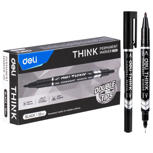 Маркер перманентный DELI Think двусторонний, 0,5-1 мм, черный Маркер перманентный двухсторонний 0,5-1 мм DELI купить в Астане