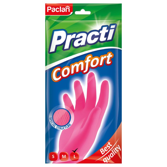 Перчатки резиновые хозяйственные Paclan "Practi. Comfort", разм. L с напылением купить в Астане